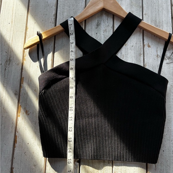 Babaton Black Ribbed Bandage Crop Top Crisscross Back Stretch Nylon Size M - Picture 3 of 8